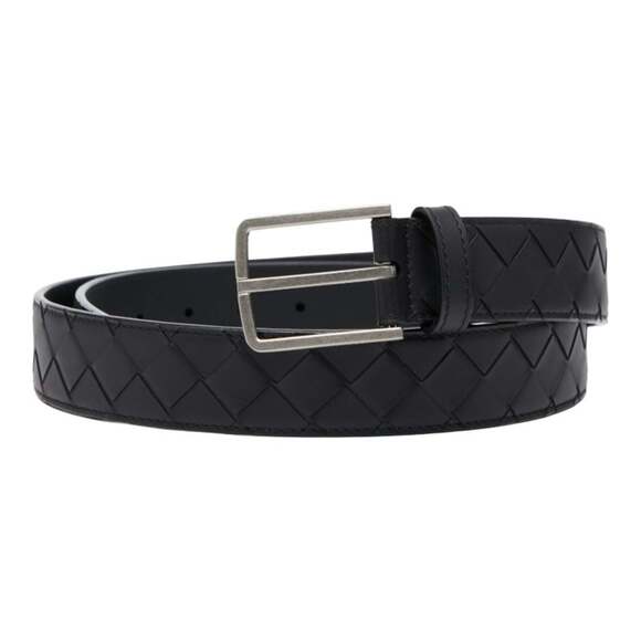Bottega Veneta Intrecciato Belt Size 38 Black Leather Men's